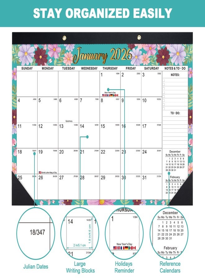 OMEYA 2026 Desk Calnedar: 12 Months Calendar Runs from JAN.2026 - Dec.2026, 17" x 12", Large Desk Calendar 2026 with Clear Waterproof Cover, Desk Top Calendar 2026 for Home Office Personal Organisers - Image 3