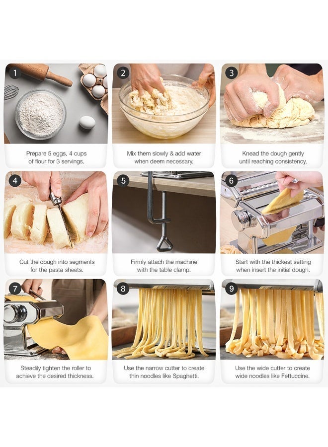 DESSINI Stainless Steel Pasta Maker Machine, 7 Adjustable Thickness Settings Noodles Maker with Washable Aluminum Alloy Rollers and Cutter - Image 2