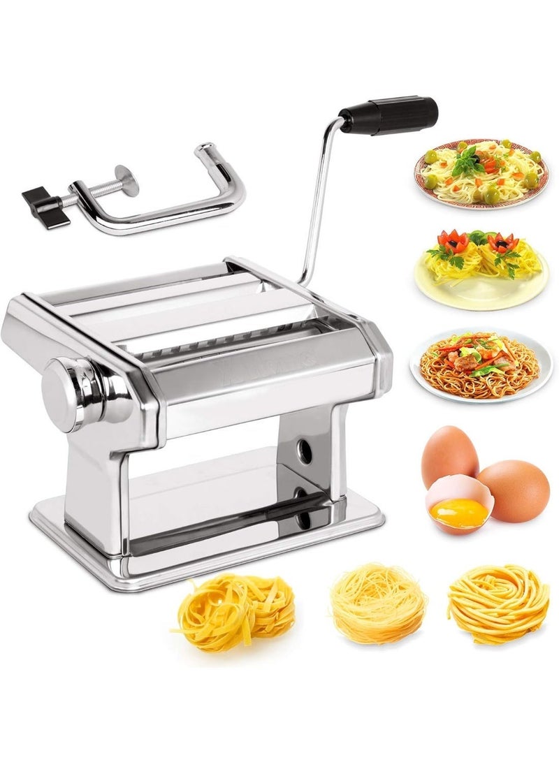 DESSINI Stainless Steel Pasta Maker Machine, 7 Adjustable Thickness Settings Noodles Maker with Washable Aluminum Alloy Rollers and Cutter - Image 1