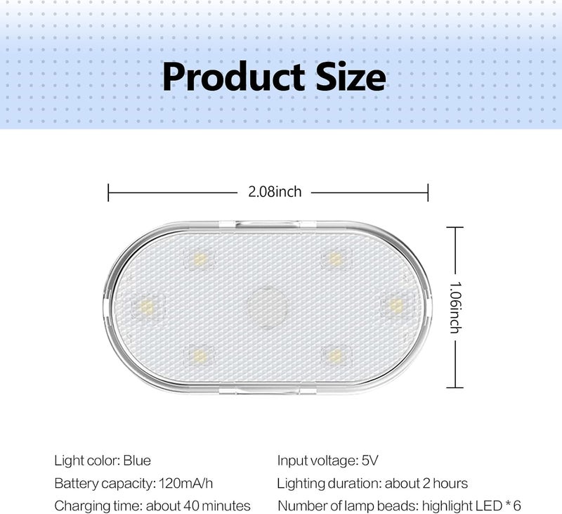 كاست ويف أضواء LED داخلية للسيارة تعمل باللمس، قابلة لإعادة الشحن عبر USB مع 6 حبات LED ساطعة، إضاءة طوارئ (أرجواني) - Image 2