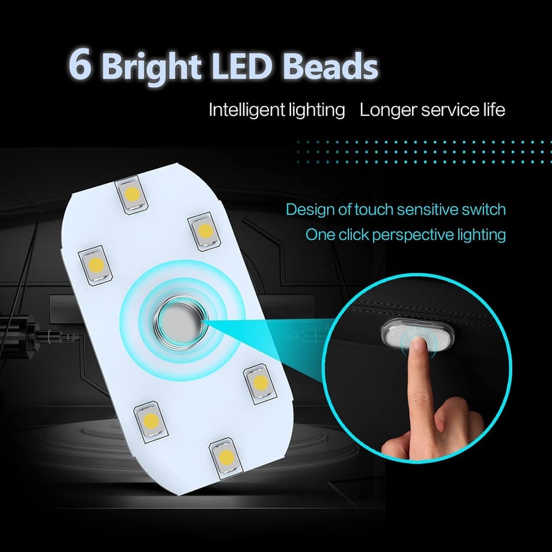 كاست ويف أضواء LED داخلية للسيارة تعمل باللمس، قابلة لإعادة الشحن عبر USB مع 6 حبات LED ساطعة، إضاءة طوارئ (أرجواني) - Image 3