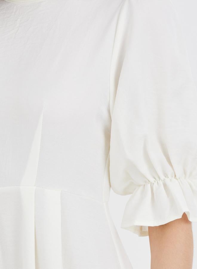 Take Two Solid Puff Sleeve Round Neck A-Line Midi Dress - Image 4