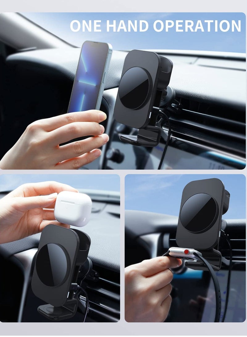 Excefore 3 in 1 Magnetic Wireless Car Charger, Charger Mount for iPhone/Apple Watch, Phone Holder Only Support with iPhone/14/13/12 Pro Max, Apple Watch SE 7/6/5/4/3/2, 2/3/Pro - Image 3
