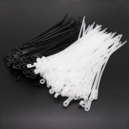 BENLIUDH Zip Ties with Screw Hole, Plastic Self Locking Screw Mount Wire Ties for Indoor & Outdoor Black+White (8 Inch, 200Pcs) - Image 1