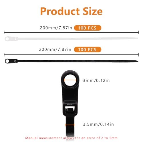 BENLIUDH Zip Ties with Screw Hole, Plastic Self Locking Screw Mount Wire Ties for Indoor & Outdoor Black+White (8 Inch, 200Pcs) - Image 2