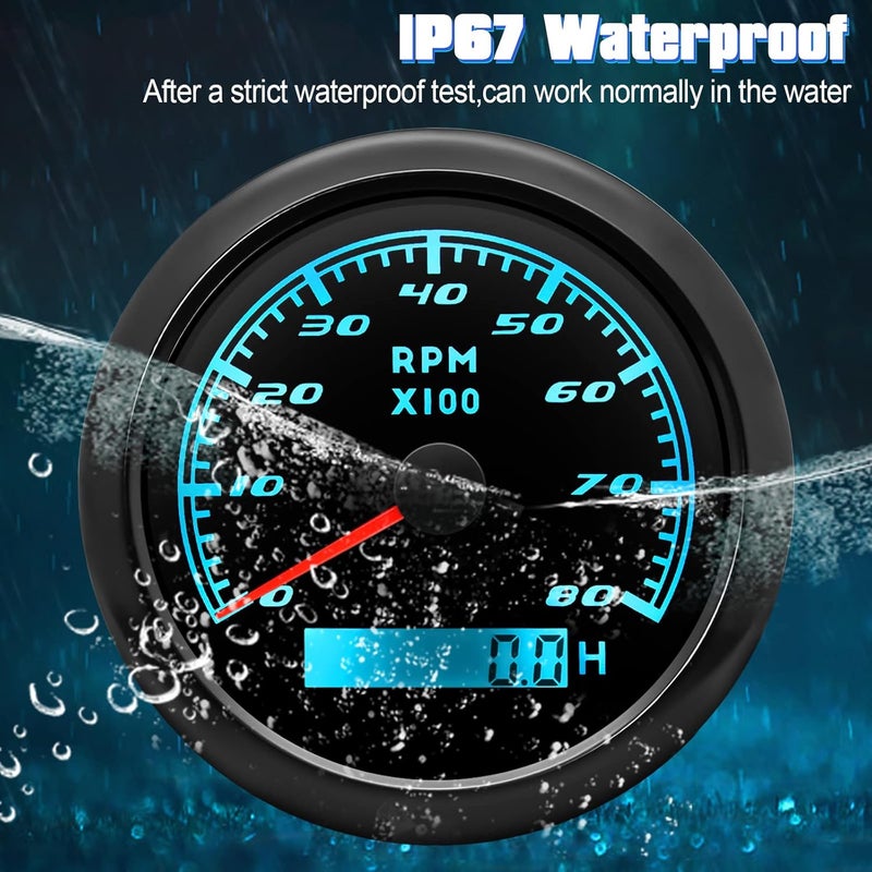 MAIMEIMI Tachometer Gauge 7 Color 0-8000 RPM Tacho Meter 85mm 3 3/8" for Auto Boat Marine Vehicle（Black） - Image 5