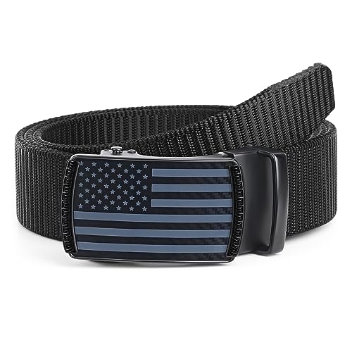 SANSTHS Ratchet Men Belt Black Tactical Nylon Belts for Men with Automatic Slide Buckle Casual Golf Belt Medium - Image 1