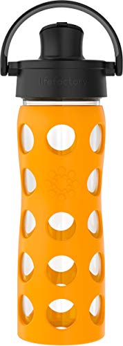 Lifefactory 16-Ounce Glass Water Bottle with Active Flip Cap and Protective Silicone Sleeve, Marigold - Image 1
