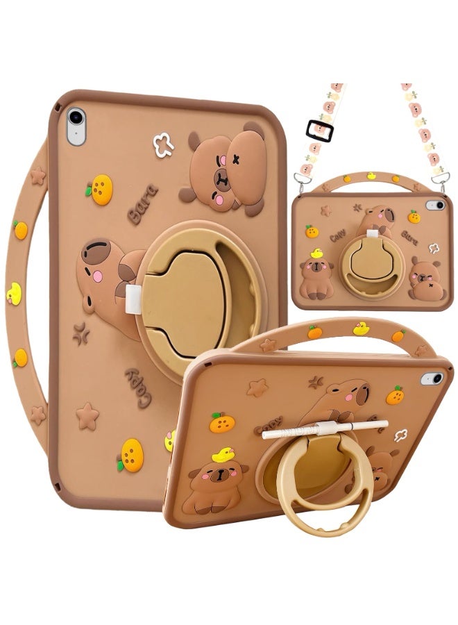 Kids Case Compatible with iPad (A16) 11th/10th Generation (2025/2022), Shockproof Capybara Cover with Pencil Holder, Handle Stand - Image 1