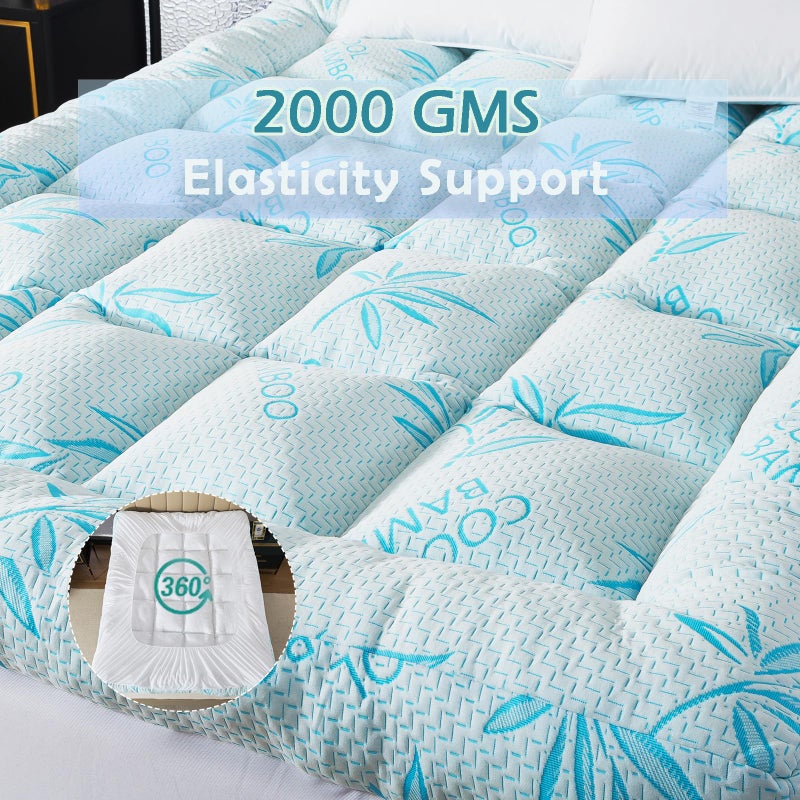 WhatsBedding 5 Inch Queen Mattress Topper Breathable Bamboo Viscose Air Layer,Memory Foam Mattress Topper Queen Size Blue. - Image 2
