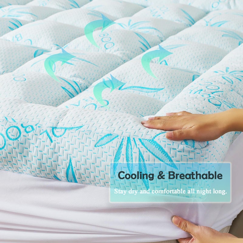 WhatsBedding 5 Inch Queen Mattress Topper Breathable Bamboo Viscose Air Layer,Memory Foam Mattress Topper Queen Size Blue. - Image 5