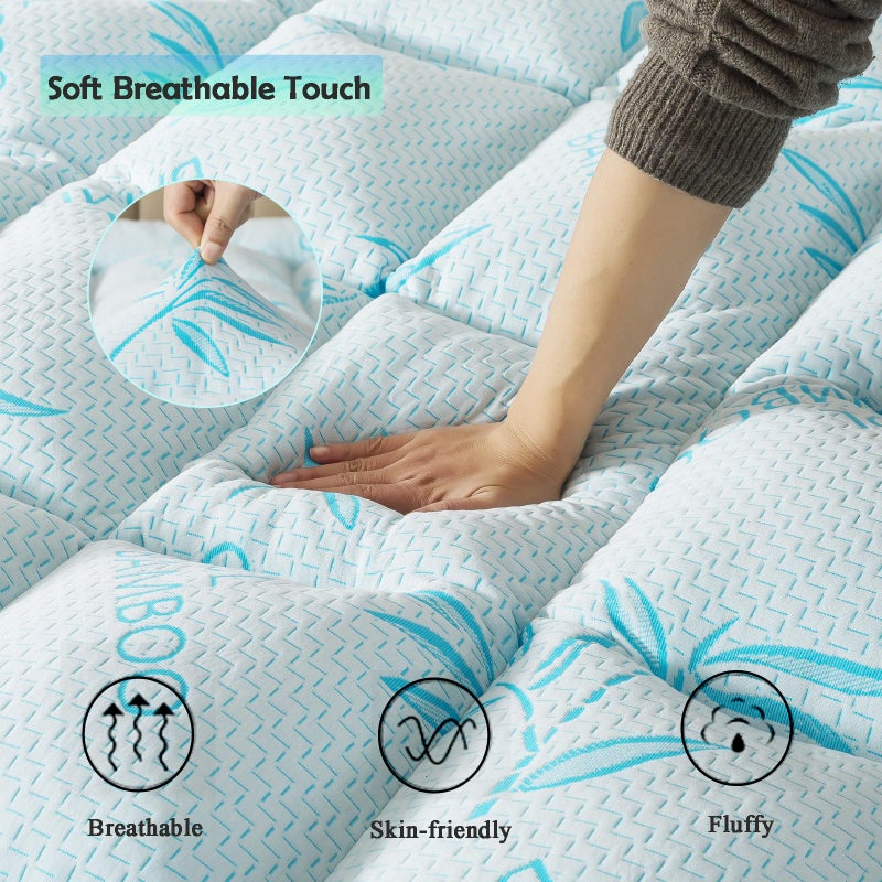 WhatsBedding 5 Inch Queen Mattress Topper Breathable Bamboo Viscose Air Layer,Memory Foam Mattress Topper Queen Size Blue. - Image 3