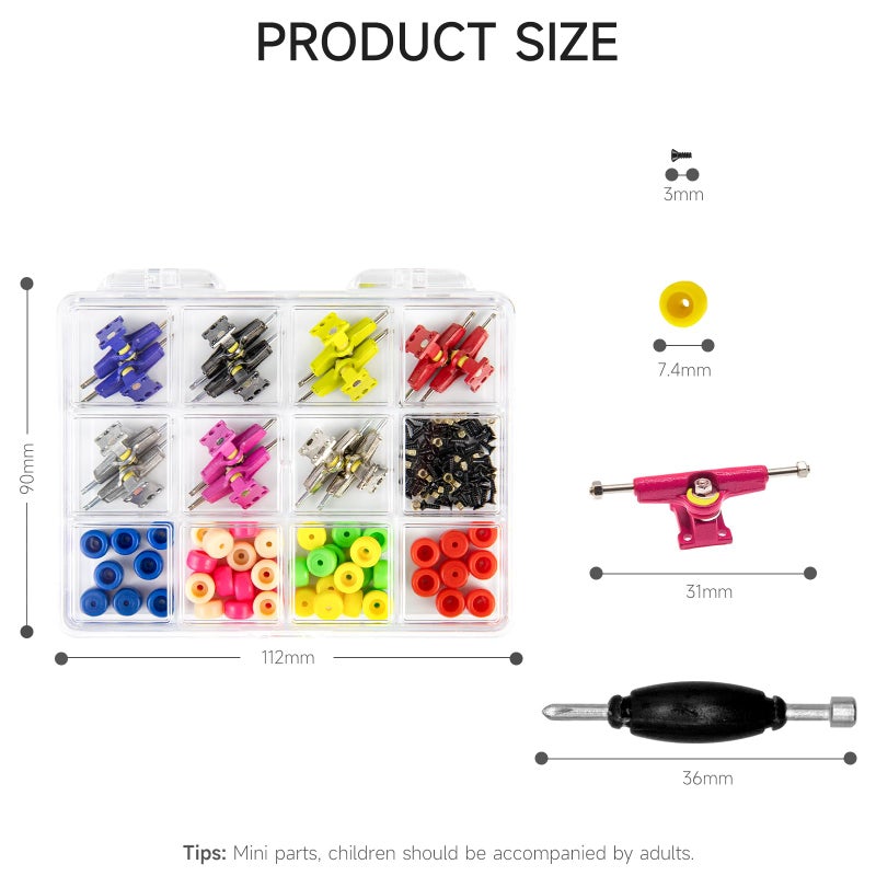 DisplayMore 14Pcs Multicolour Trucks 48Pcs Wheels 60Pcs Screws & 30PCS Nuts & 4PCS Spanner Tool for 96mm Fingerboard Skateboard Wooden Deck Parts - Image 2