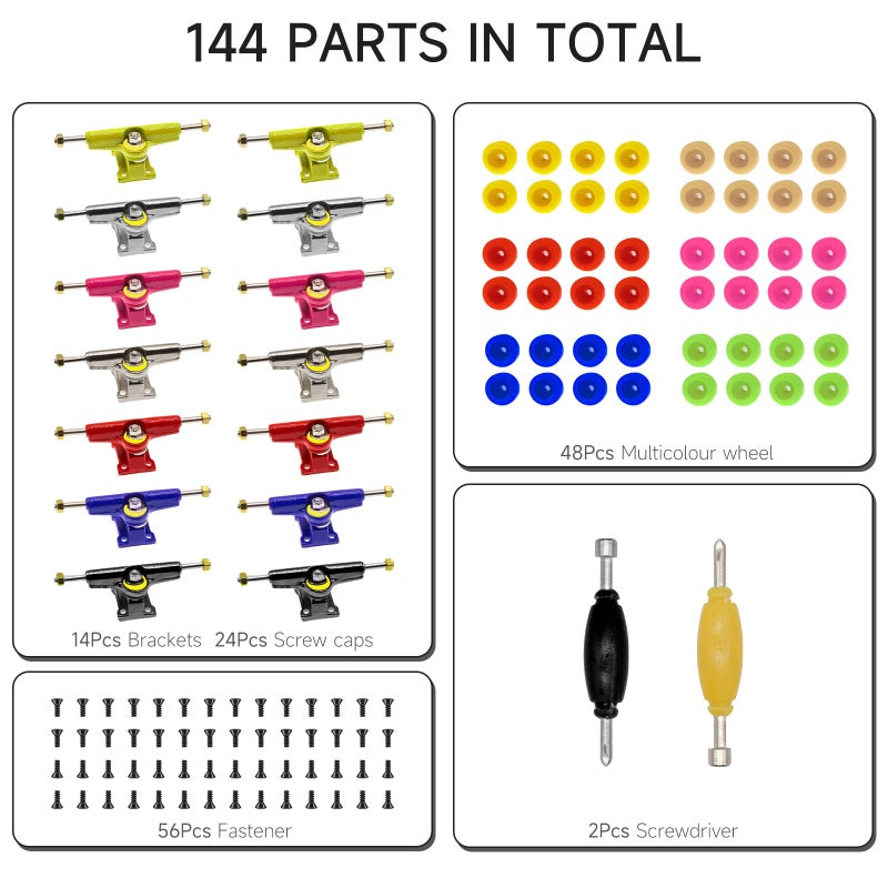 DisplayMore 14Pcs Multicolour Trucks 48Pcs Wheels 60Pcs Screws & 30PCS Nuts & 4PCS Spanner Tool for 96mm Fingerboard Skateboard Wooden Deck Parts - Image 4