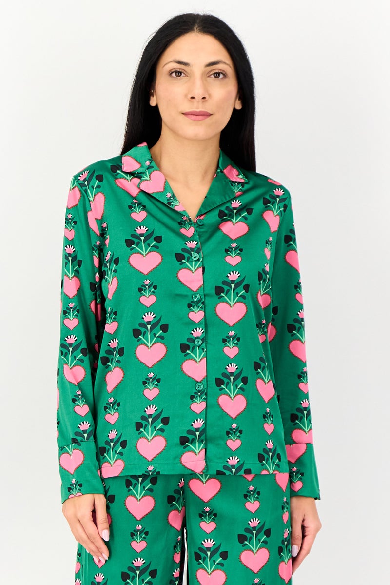 bebe Women 2 Pieces Allover Print Long Sleeve Nightwear Set, Multicolor - Image 3