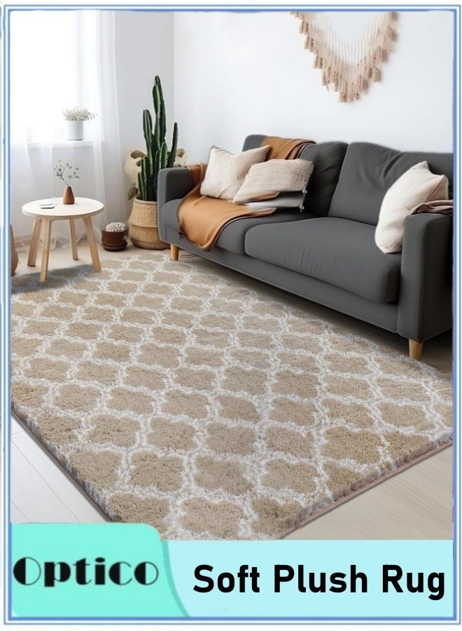 أوبتيكو سجادة عصرية ناعمة، سجادة ناعمة من القطيفة مضادة للانزلاق، سجادة ناعمة من القطيفة، سجادة ناعمة من القطيفة، سجادة ناعمة من القطيفة، لا تتساقط وسهلة التنظيف، مناسبة لغرف النوم، غرف الأطفال، الحضانة، ديكور المنزل - Image 1