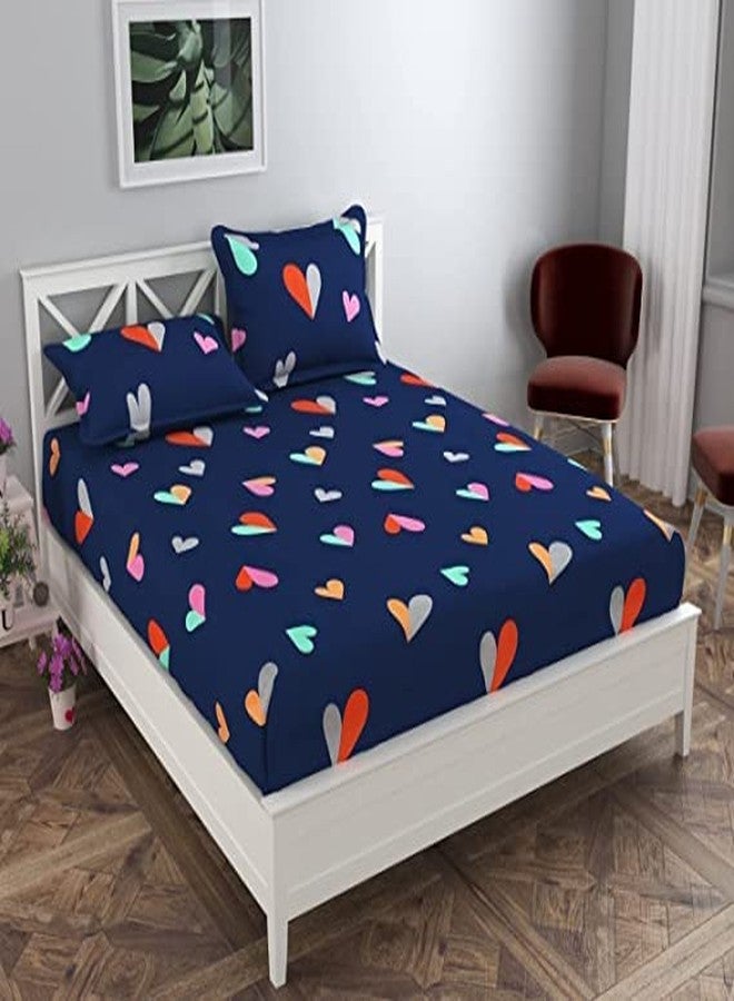 DECORUM 144 TC Microfibre Double 3D Luxury Bedsheet with 2 Pillow Covers - Size(90x90 Inches) - Queen Size (Blue Heart) - Image 1