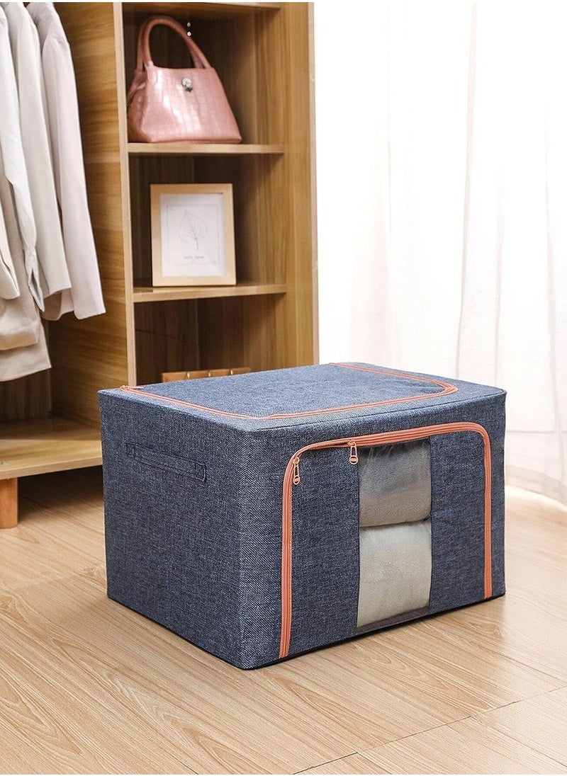 Yameem Clothes Storage Box Fabric Large Folding Quilt Storage Box Storage Bins, Large Capacity Clothes Storage Bags, Foldable Closet Organizers, Metal Frame and Baseplate Holder (Design may very))  - Image 1