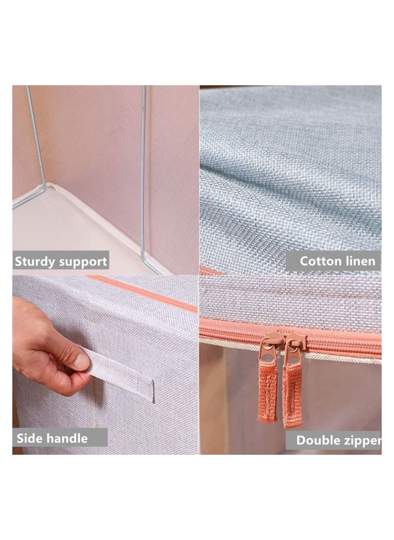 Yameem Clothes Storage Box Fabric Large Folding Quilt Storage Box Storage Bins, Large Capacity Clothes Storage Bags, Foldable Closet Organizers, Metal Frame and Baseplate Holder (Design may very))  - Image 4