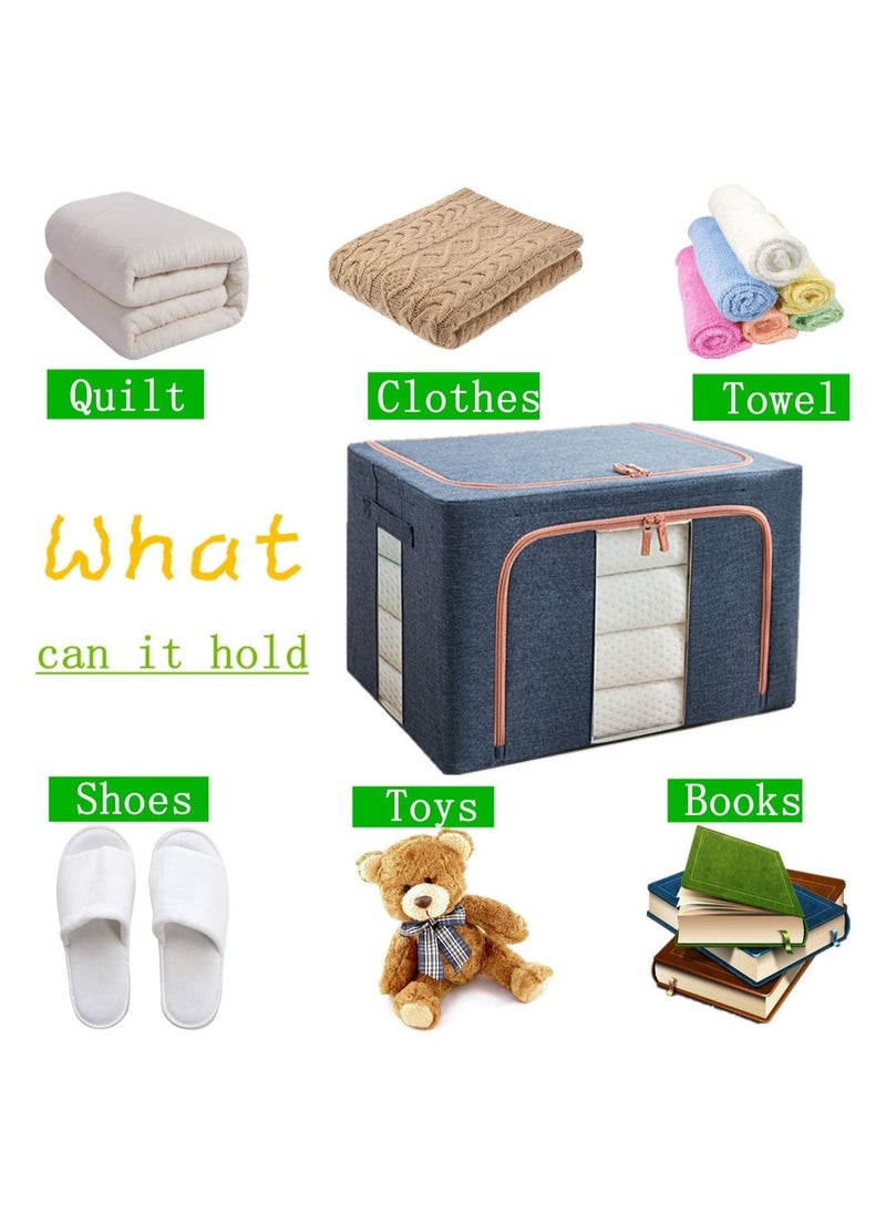 Yameem Clothes Storage Box Fabric Large Folding Quilt Storage Box Storage Bins, Large Capacity Clothes Storage Bags, Foldable Closet Organizers, Metal Frame and Baseplate Holder (Design may very))  - Image 3