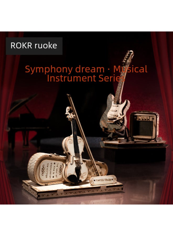 Ruoyi Polar Tone Dimension Electric Guitar Violin Boat Ferris Wheel Puzzle Wooden Diy Children's Educational Toys Gifts-Color:Feng-received-fishing Boat-TG308 - Image 3