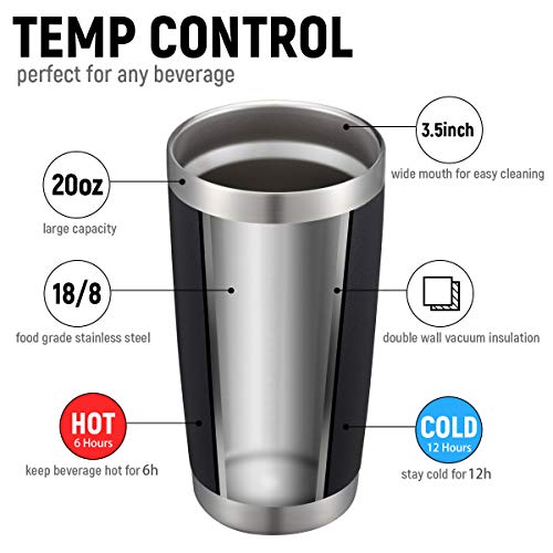 COMOOO 20oz Black Tumbler 4 Pack Stainless Steel Insulated Travel Mug with Lid and Straw Vacuum Double Wall Coffee Cup for Hot Beverage and Cold Drinks(Black, 4 Pack) - Image 2