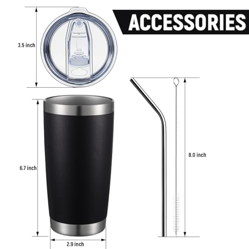 COMOOO 20oz Black Tumbler 4 Pack Stainless Steel Insulated Travel Mug with Lid and Straw Vacuum Double Wall Coffee Cup for Hot Beverage and Cold Drinks(Black, 4 Pack) - Image 3