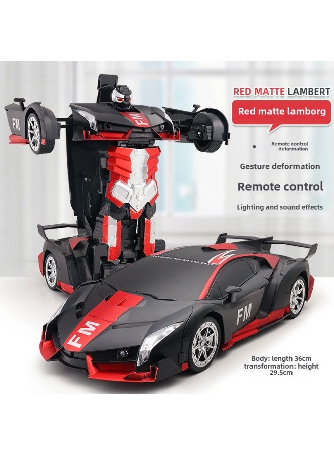 Children's Remote Control Car Toy Large Rechargeable Racing King Kong Robot Gesture Sensing Deformation Remote Control Car-Color:37cm Matte Red 】-Proportion:3 Car Battery 】 - Image 1