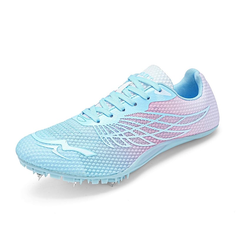 WESHIRUN Track and Field Shoes for Men Women 8 Spikes Boys and Girls Kids Running Racing Shoes Pink - Image 1
