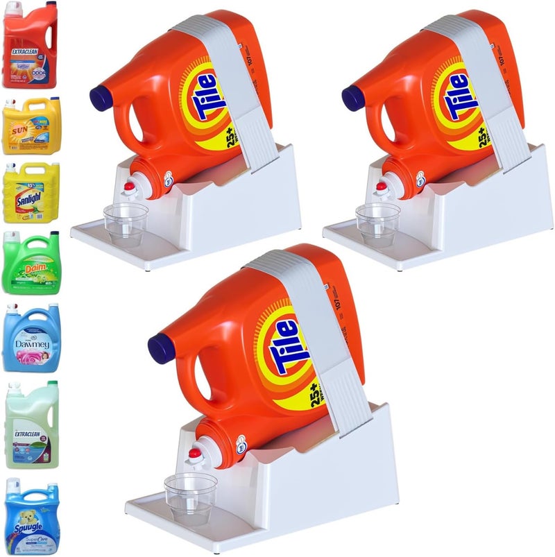 Skywin Laundry Detergent Holder Organizer and Drip Tray for Laundry Room Organization - Soap Cup Storage Tray for Liquid Laundry Detergent Containers - Laundry Detergent Dispenser Pedestal (White, 3) - Image 1