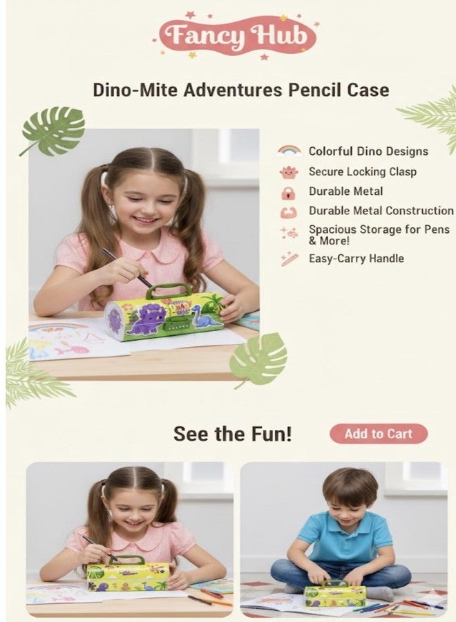 FancyHub | Kids Dinosaur Lock Box with Handle | Metal Storage Case for Boys & Girls | Portable Treasure Safe with Combination Lock | Dino Theme Toy Organizer (DINO BOX) - Image 4