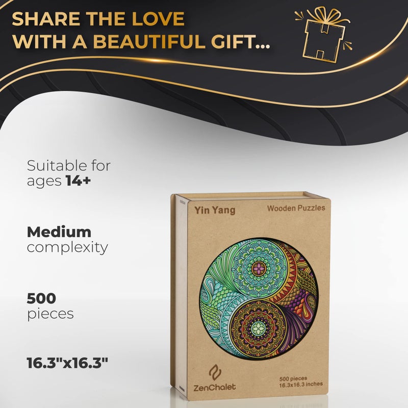 ZenChalet ZenChalet - Yin Yang 500 Piece Puzzles for Adults - Wooden Puzzle for Adults  Premium Wooden Puzzle with Durable Construction - Brain Teaser Puzzle - Image 5