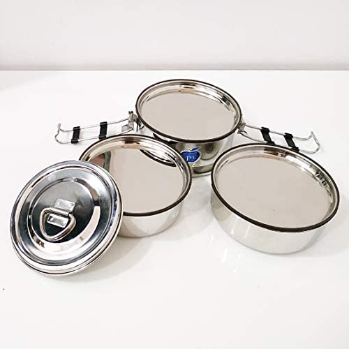 JVL Stainless Steel Tripe Layer Leak Proof Round Lunch Box, School and Office (Small) - Image 4