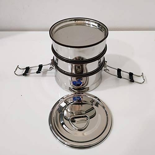 JVL Stainless Steel Tripe Layer Leak Proof Round Lunch Box, School and Office (Small) - Image 5