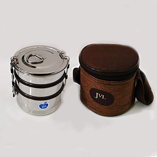 JVL Stainless Steel Tripe Layer Leak Proof Round Lunch Box, School and Office (Small) - Image 2