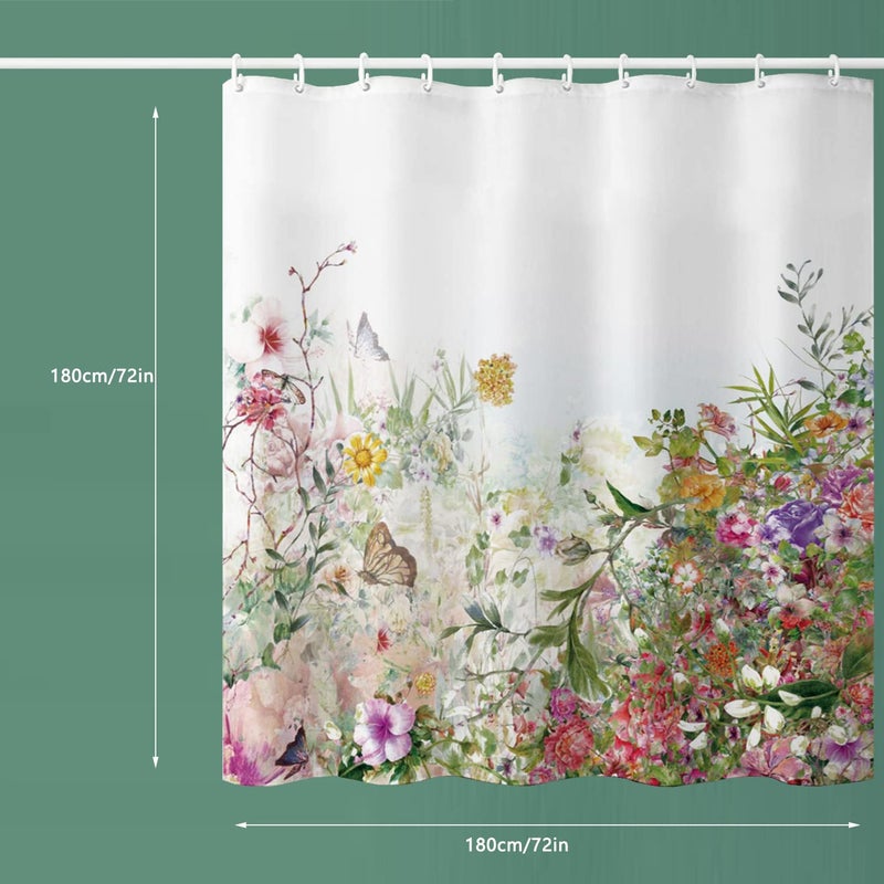 Niidder Shower Curtain  Fabric Shower Curtain Colored Flowers Shower Curtain - 72"" W x 72"" L with 12 Hooks for Home Hotels Shower Curtains for Bathroom  Waterproof Shower Curtain Liners - Image 4