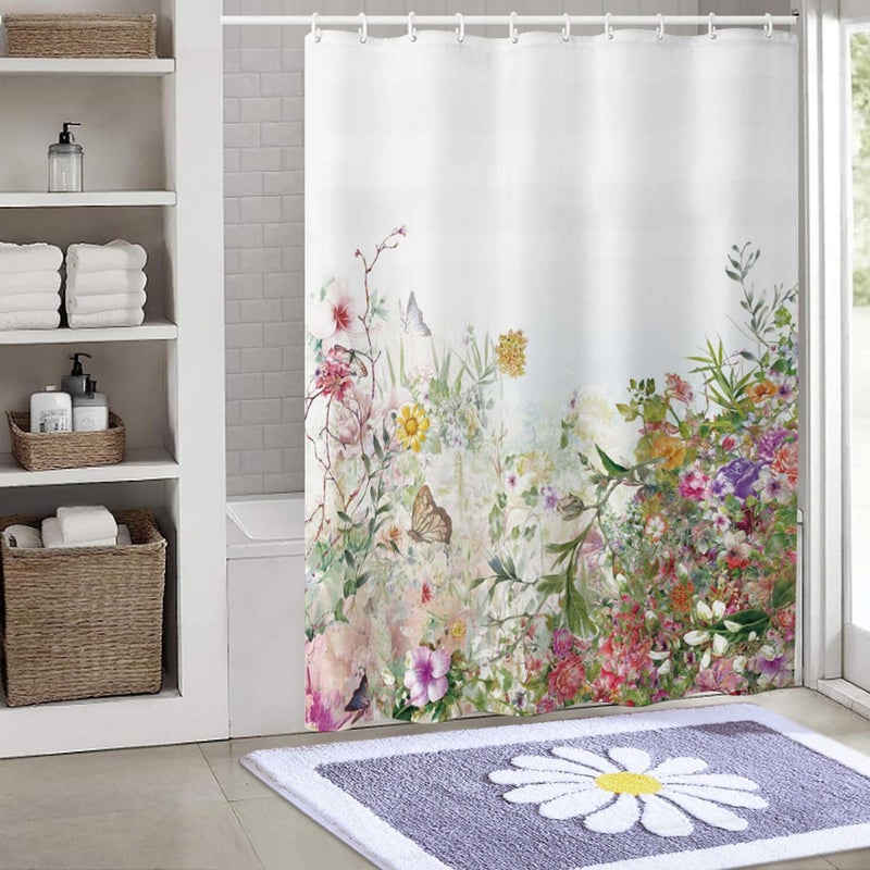 Niidder Shower Curtain  Fabric Shower Curtain Colored Flowers Shower Curtain - 72"" W x 72"" L with 12 Hooks for Home Hotels Shower Curtains for Bathroom  Waterproof Shower Curtain Liners - Image 2