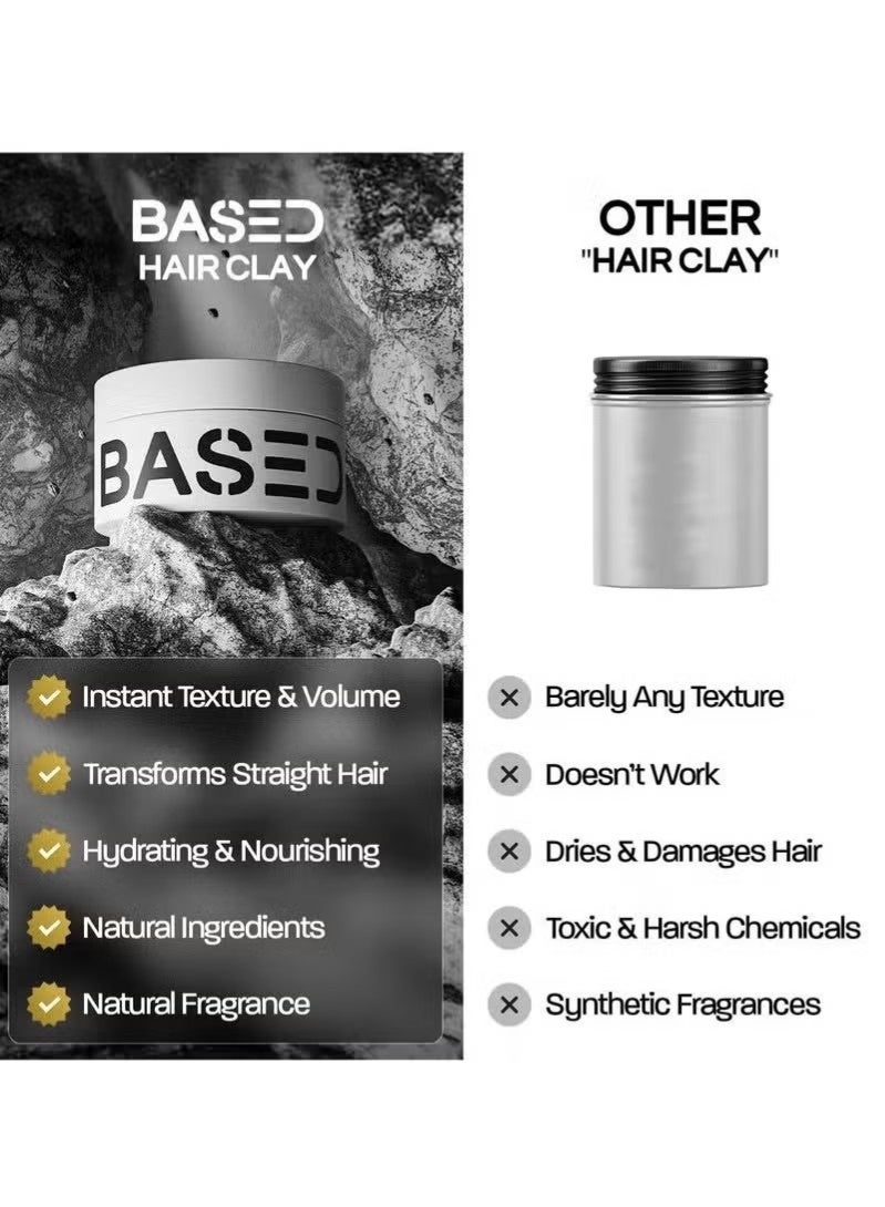 Based Hair Clay for Men, Premium Hair Clay with Strong Hold, Texturizing Finish, & Zero Shine, Styling Clay for Medium, Thick, Straight, or Wavy Hair, Santal Sandalwood Fragrance (3oz Pack of 1) - Image 2