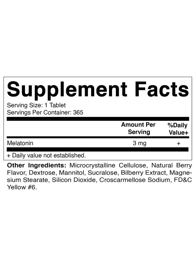 Vitamatic Melatonin 3mg Tablets | Vegetarian, Non-GMO, Gluten Free | 1 Year Supply | Natural Berry Flavor - 365 Tablets - Image 2