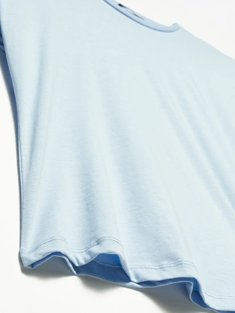 Dilvin 3541 Shoulder Padding Crew Neck T-Shirt-Blue