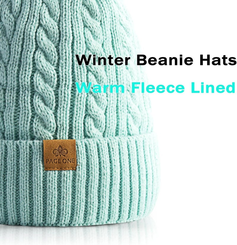 PAGE ONE Women Winter Pom Pom Beanie Hats Warm Fleece Lined,Chunky Trendy Cute Chenille Knit Twist Cap - Image 2