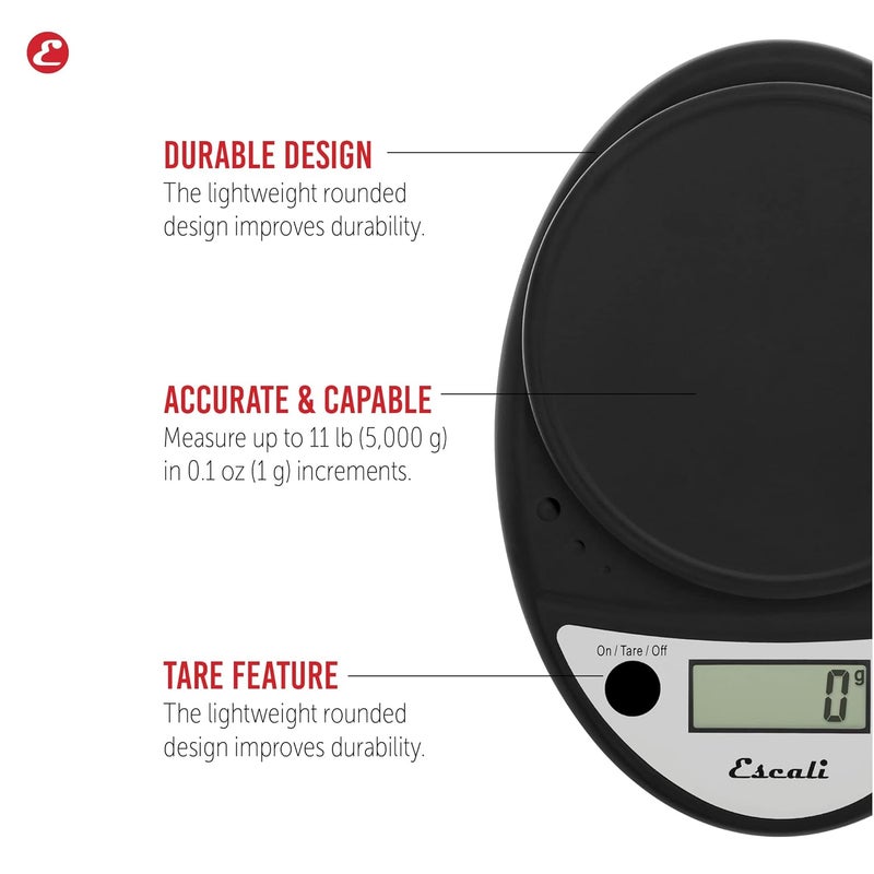 Escali Primo Digital Food Scale Multi-Functional Kitchen Scale and Baking Scale for Precise Weight Measuring and Portion Control, 8.5 x 6 x 1.5 inches, Black - Image 2