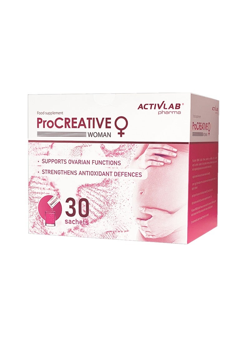 اكتف لاب فارما ProCreative Woman، 30 كيسًا، بنكهة الحمضيات/الفواكه، يدعم الخصوبة لدى النساء - Image 1