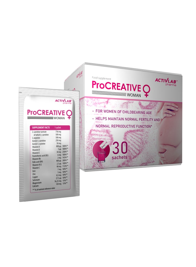 اكتف لاب فارما ProCreative Woman، 30 كيسًا، بنكهة الحمضيات/الفواكه، يدعم الخصوبة لدى النساء - Image 2