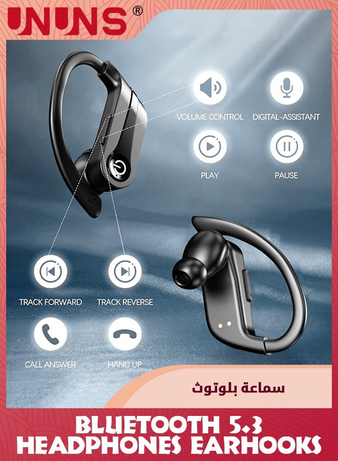 UNUNS Wireless Earbuds Bluetooth Headphones,Wireless Charging Case LED Display 48H Playtime, Sport Earphones Built-in Mic,Over-Ear Buds With Earhooks,Waterproof Headset For Sport Running Workout,Black - Image 3