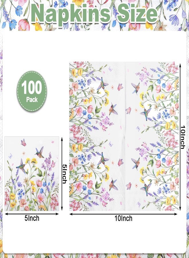 NatNarr 100 Pcs Wildflower Napkins, 2-Ply Floral Cocktail Napkins Spring Decoupage Napkin Butterfly Hummingbird Flower Dessert Beverage Napkin for Easter Baby Shower, Tea Party - Image 3