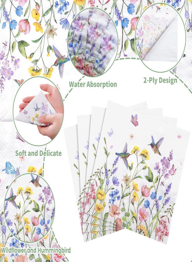 NatNarr 100 Pcs Wildflower Napkins, 2-Ply Floral Cocktail Napkins Spring Decoupage Napkin Butterfly Hummingbird Flower Dessert Beverage Napkin for Easter Baby Shower, Tea Party - Image 4