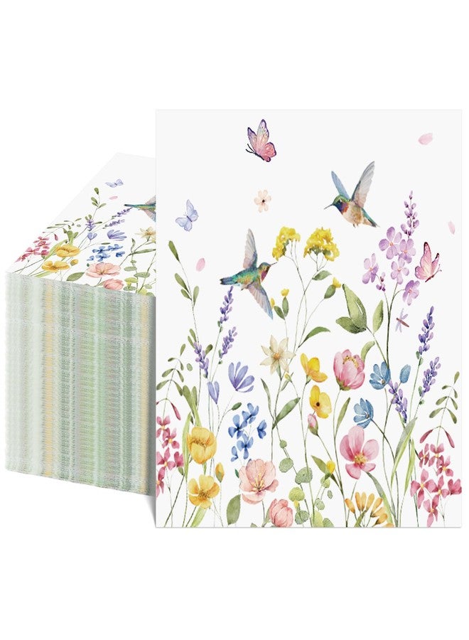 NatNarr 100 Pcs Wildflower Napkins, 2-Ply Floral Cocktail Napkins Spring Decoupage Napkin Butterfly Hummingbird Flower Dessert Beverage Napkin for Easter Baby Shower, Tea Party - Image 1