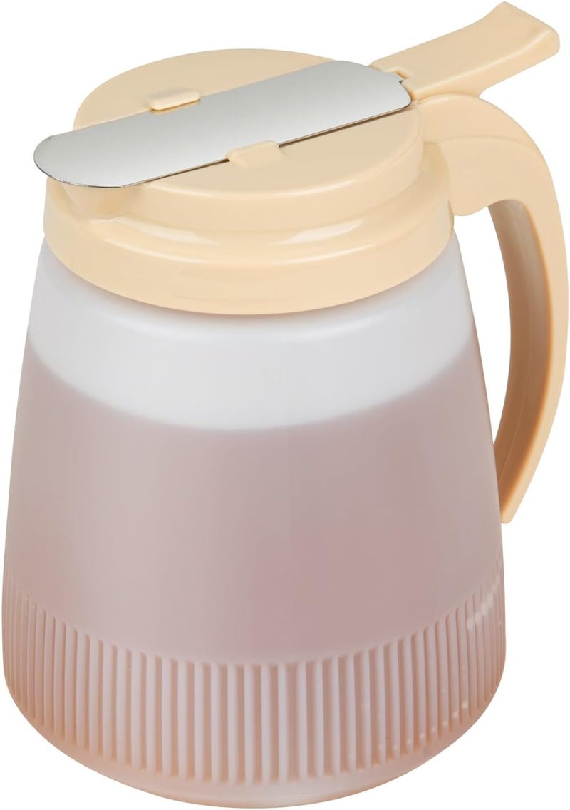 Restaurantware Restaurantware  RW Base 32 Ounce All Purpose Syrup Dispenser 1 Honey Dispenser  Beige Top Stainless Steel Slide Cover Plastic Pancake Syrup Dispenser Perfect For Diners Restaurants Home - Image 1