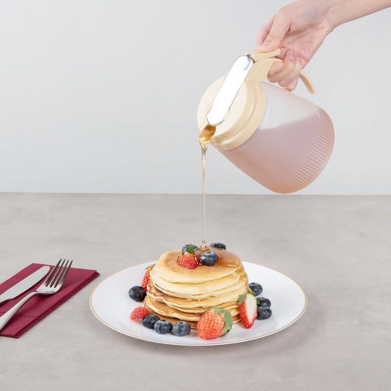 Restaurantware Restaurantware  RW Base 32 Ounce All Purpose Syrup Dispenser 1 Honey Dispenser  Beige Top Stainless Steel Slide Cover Plastic Pancake Syrup Dispenser Perfect For Diners Restaurants Home - Image 4